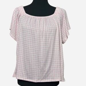 Belle By Belldini Pink/White Gingham Check Top Short Sleeve Large Summer NEW